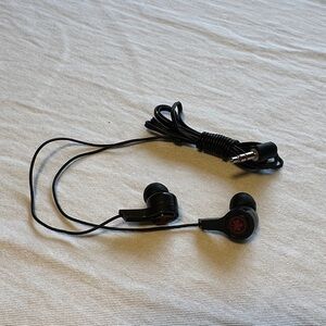 Black Wired Earbuds with Red Accents